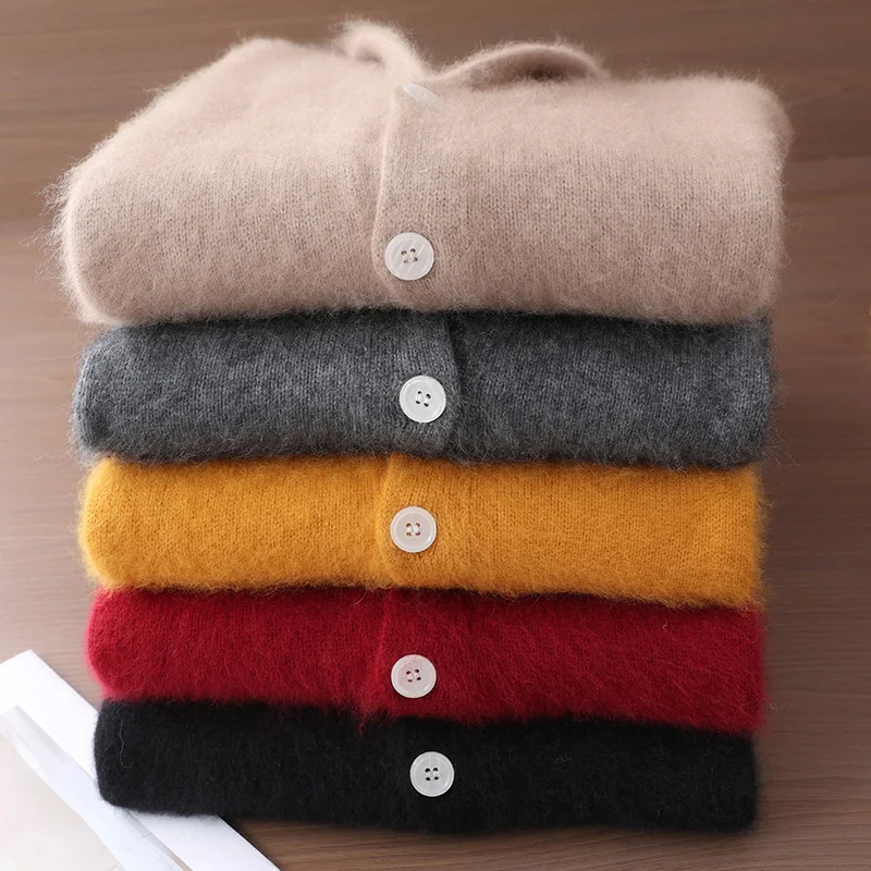 Mink Cashmere Cardigans Men's Knitted Sweater Tthicken Long Sleeves Jacket Autumn Winter Lapel Casual Warm Fashion Male Clothes