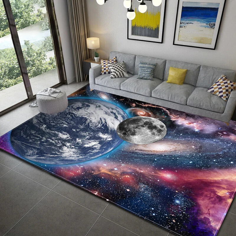 3D Galaxy Space Print Carpet Living Room Home Decor Bedroom Bedside Rug Kitchen Bathroom Anti-Slip Floor Mat Hallway Doormat