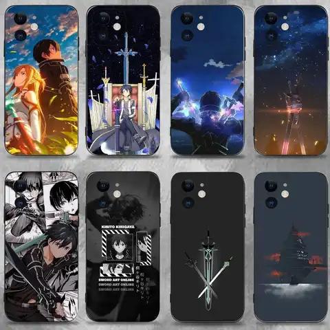 Custodia per telefono Sword Art Online SAO Kirigaya per iPhone 16,15,14,13,12,11 Plus,Pro Max, XS,X,XR,SE,Mini,8,7, Cover morbida in silicone nero