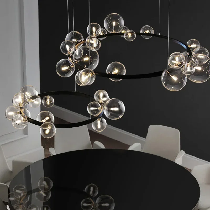 

Modern Ring Glass Ball LED Chandelier Nordic Style Living Dining Room Kitchen Study Gloss Home Design Interior Decoration Lamps