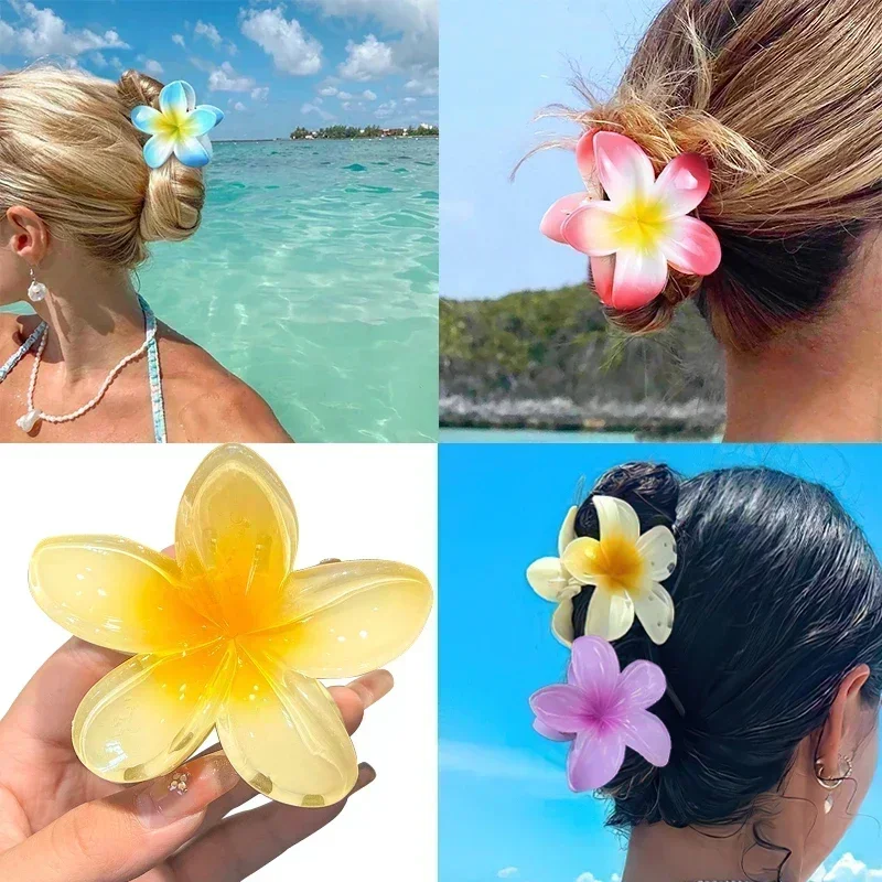 Hawaiian Flower Acrylic Hair Clip Claws Crab Clamp for Girl Summer Beach Party Favors Wedding Birthday Gifts Hair Accessories