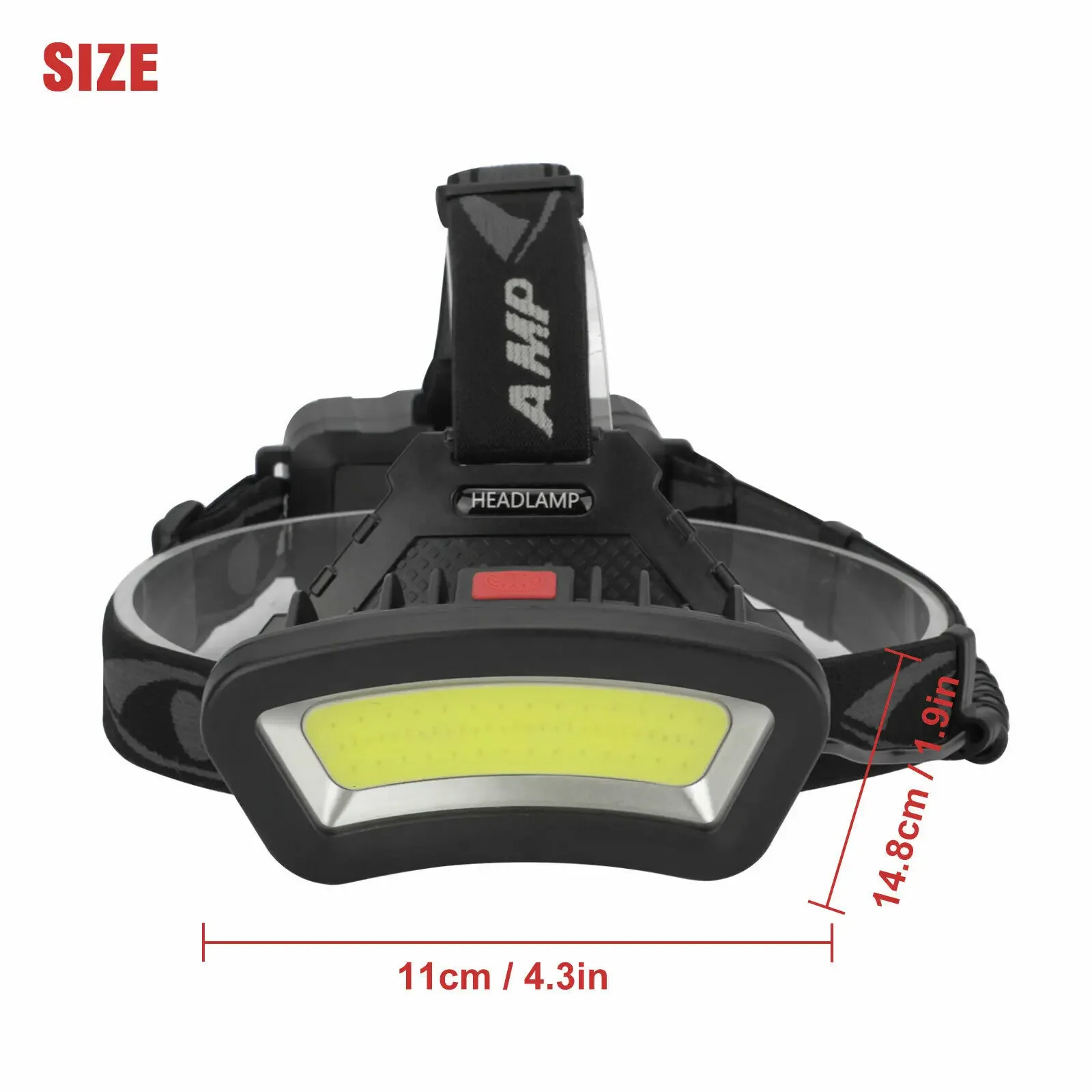 COB LED Wide Headlamp Wide Range Lighting USB Rechargeable LED Wide Angle Headlight with Battery Level Display 2*18650 Batteries