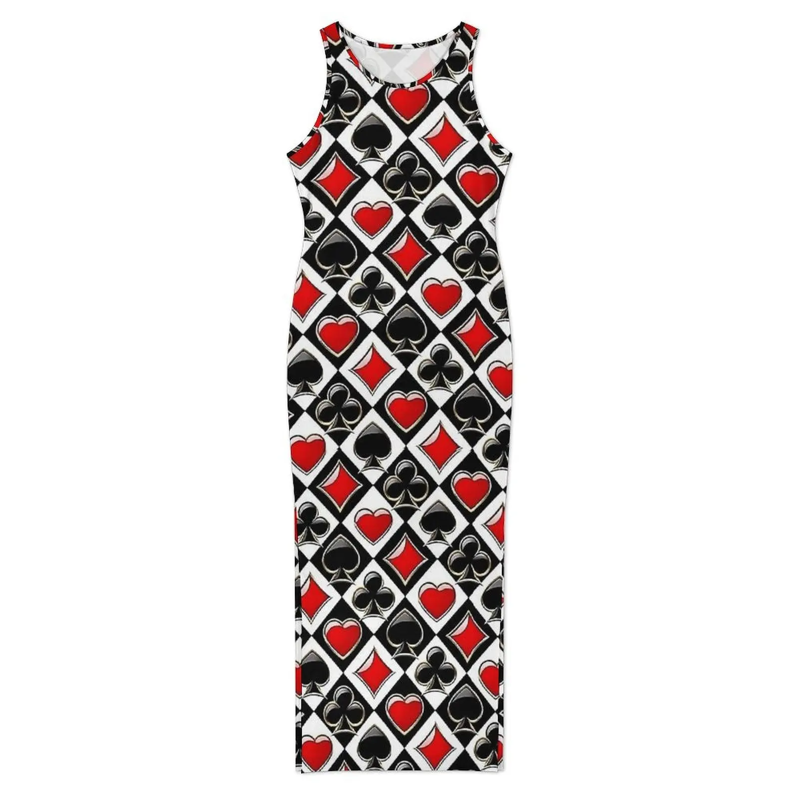 Vestido de naipes para mujer, trajes de cartas, ropa informal estampada, vestido ajustado, Vestidos largos modernos sin mangas de verano, Vestidos de talla grande