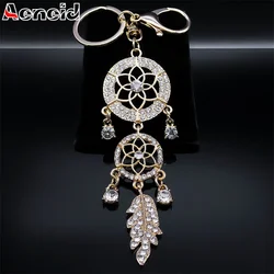 Fashion Sparkling Crystal Dreamcatcher Feather Tassel Key Chain Alloy Rhinestone Dream Catcher Key Ring Car Bag Accessory Jewelr