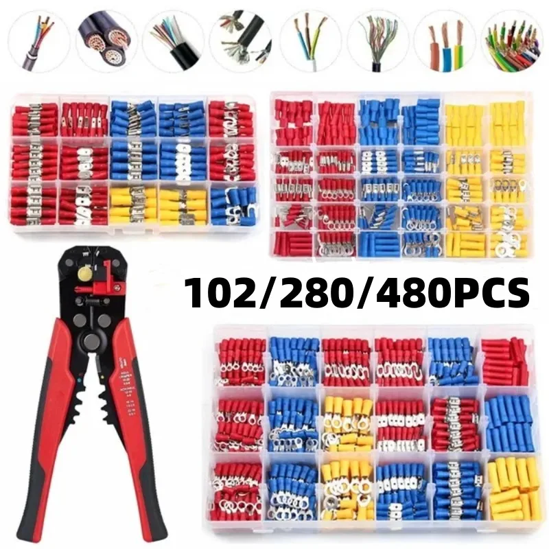 

102/280/480PCS Assorted Female Male Crimp Spade Terminal Insulated Electrical Wire Connector Kits Terminals Kit with Box