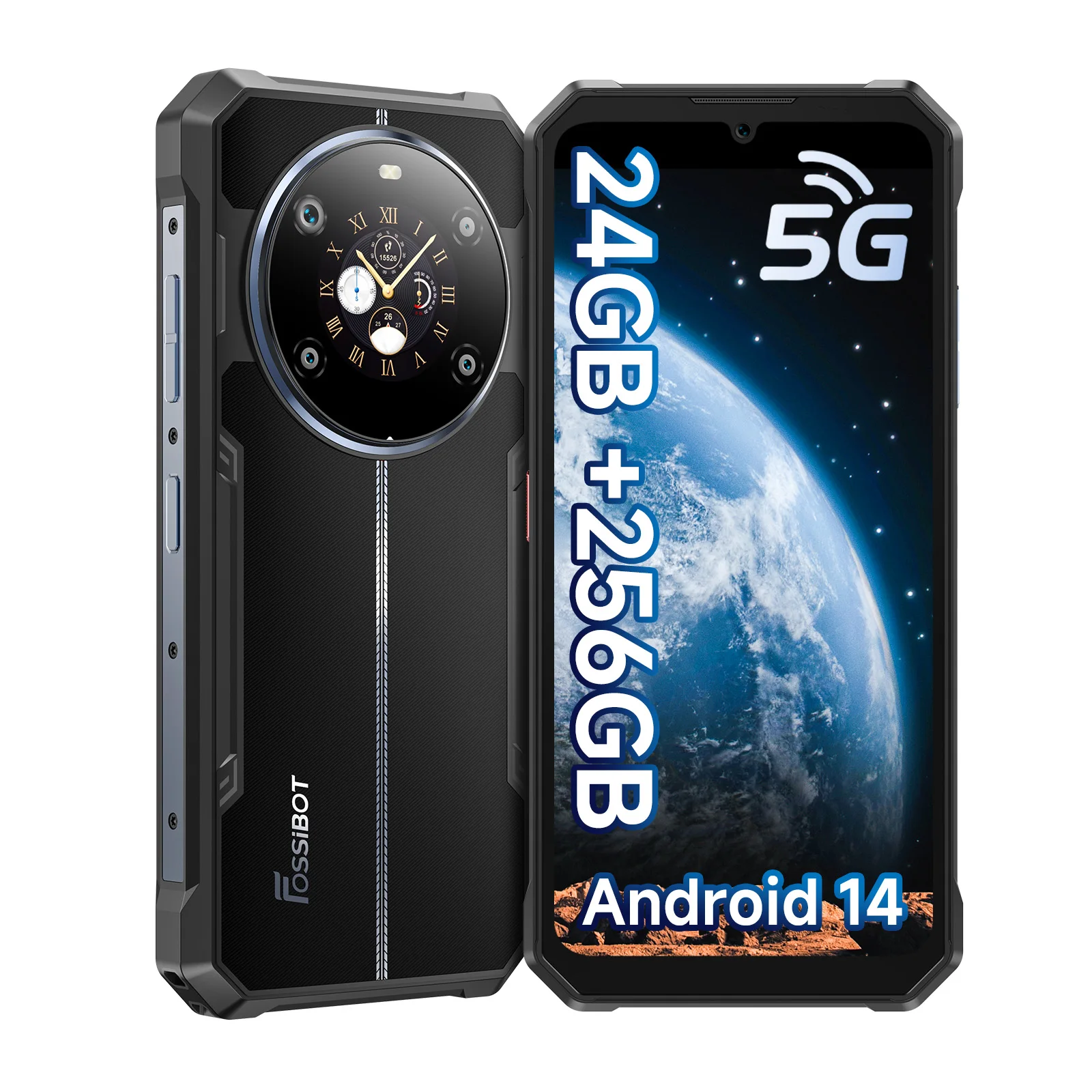 頑丈なスマートフォン,5g,Android 14,FOSSIBOT-F109 mah,24GB RAM, 8GB