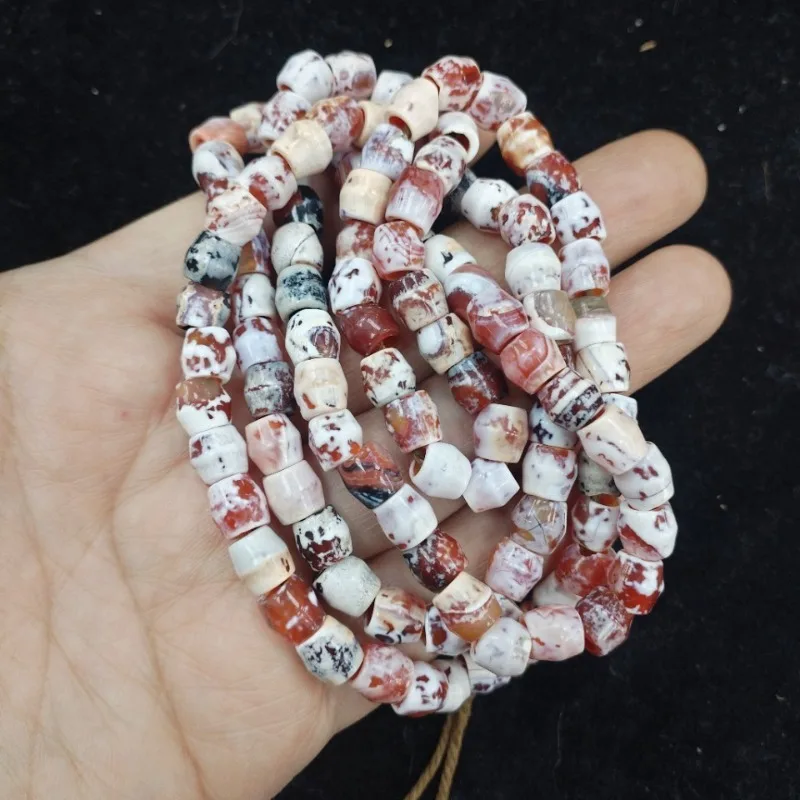 Retro Mixed Color Barrel Banded Agate Bead String Marbled Cylindrical Spacer Beads Simple Tribal Style Hand Jewelry Accessories