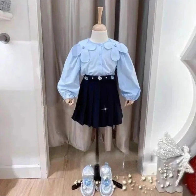 

Весенне-осенние топы, детская одежда принцессы на день рождения, 2025 год, модные рубашки с цветочным воротником для маленьких девочек, блузки, элегантные детские рубашки для девочек