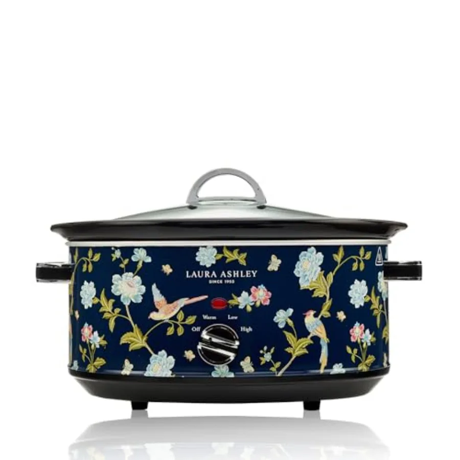 

6.8 Quart Slow Cooker for Family Meals Elveden Navy Ceramic Insert Durable Stainless Steel Exterior Energy Efficient Cooking Ea
