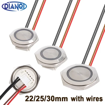 초단 푸시 단추 스위치, 와이어 고정 없는 순간 자체 리셋 버튼, LED 라이트 레드, 12V, 24V, 6V, 1 개, 22mm