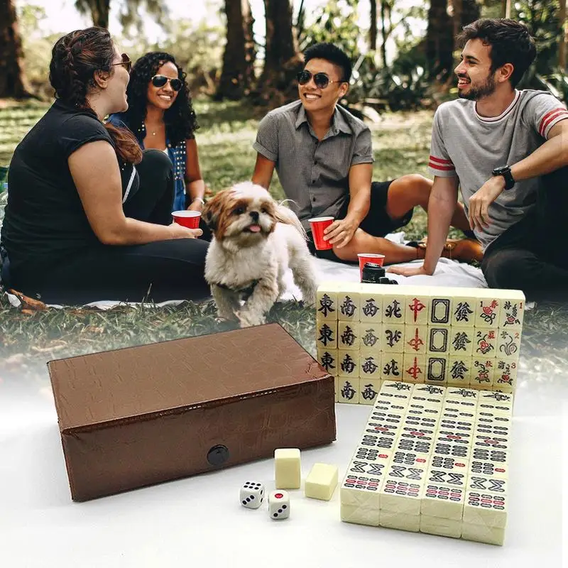 Mini Mahjong Set Portable Chinese Complete Majiang Board Game Leisure Entertainment Games for Family Gathering and Friends Party