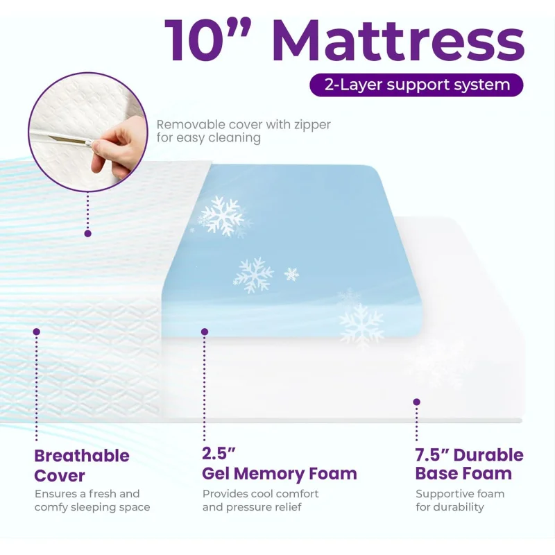 10 Inch Queen Cooling Gel Memory Foam Medium Firm Breathable Pressure Relief CertiPUR-US Certified Mattress-in-a-Box fo