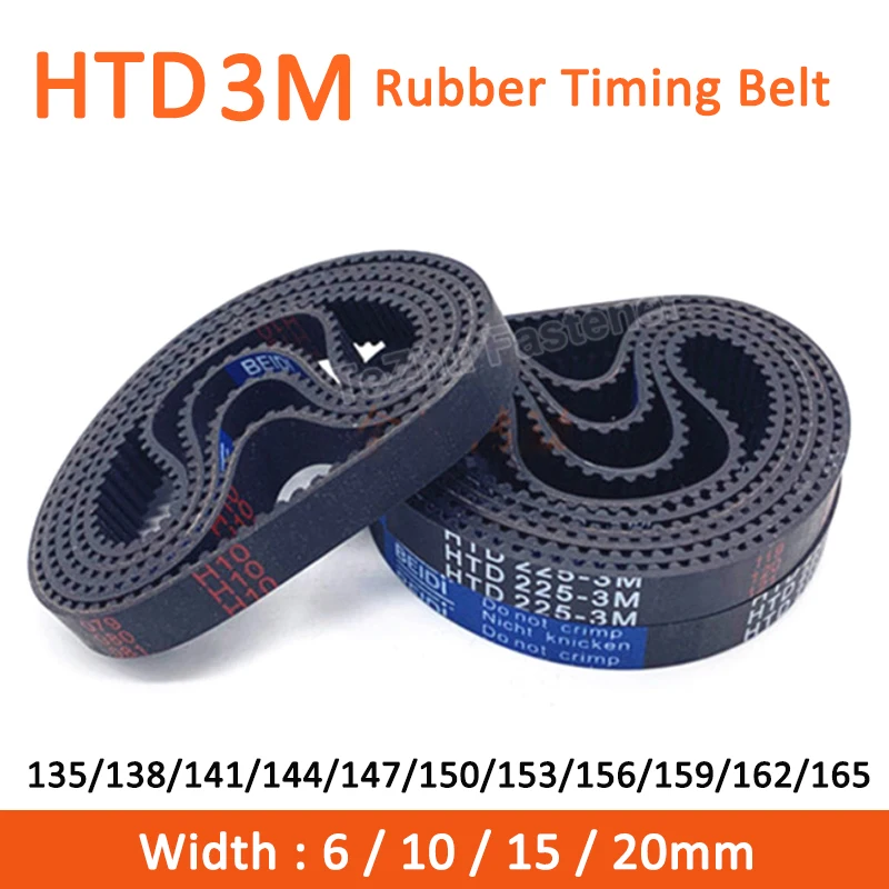 

1pc HTD3M Timing Belt 135/138/141/144/147/150/153/156/159/162/165mm Width 6/10/15/20mm Rubber Closed Synchronous Belt Pitch 3mm