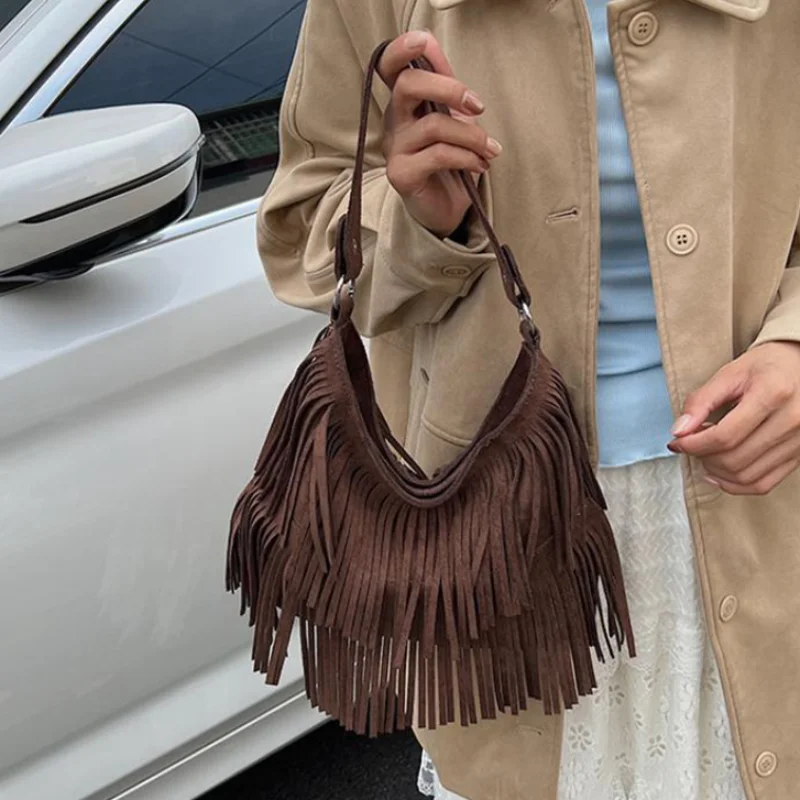 

Ретро сумка через плечо с кисточками, модная матовая сумка для пельменей, сумка-хобо на молнии, корейская сумка через плечо с полумесяцем, пригородная сумка