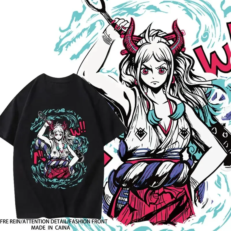 ONE PIECE Co Branded Anime Dimensional Beast Kai Duo Daughter Yamato Printed 100% Cotton Loose Tops Breathable Tee