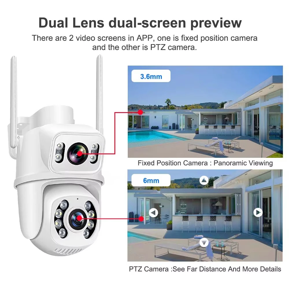 4K Wireless Dual Lens PTZ Camera Alarm System Secutrity Home WIFI ICSee 2Audio Motion Detect IP Camera Work 8MP 10CH POE NVR Kit