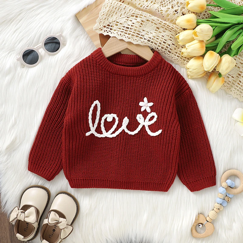 Baby Sweater Long Sleeve Autumn Newborn Girl Cardigan Fashion Letter Love Infant Kid Clothing Knitted Tops Outerwear Winter Warm