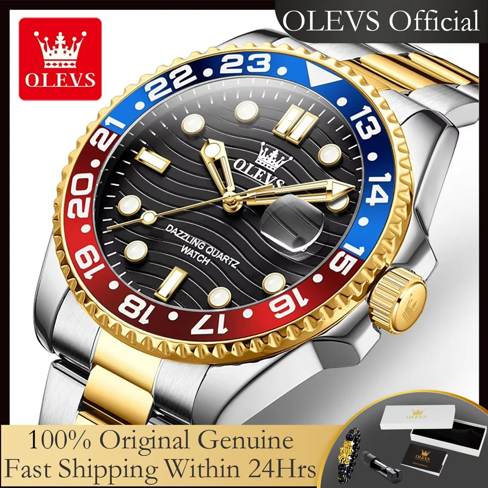 OLEVS 3610 reloj de cuarzo nuevo para hombre, estilo fantasma de agua verde, marca de lujo, reloj de pulsera Original de acero inoxidable para hombre, reloj con fecha automática