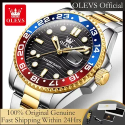 OLEVS 3610 New Quartz Watch for Men Green Water Ghost Style Luxury Brand Original Stainless Stee Mens Wristwatch Auto Date Clock