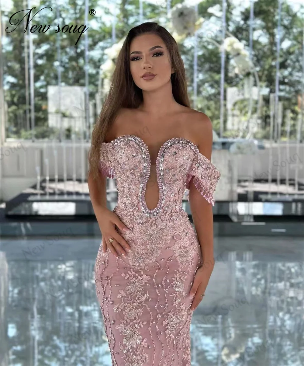 Elegant Lace Appliques Evening Dresses Haute Coutures Pink Off Shoulder Wedding Party Dress Dubai Mermaid Prom Dress Robes 2024