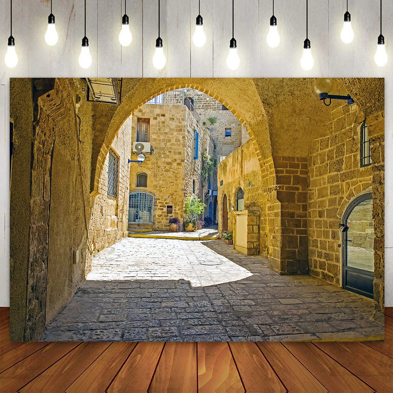 Jerusalem Old Town Streets Jaffa House Narrow Alley Backdrop Stones Rock Wall Castle Background Birthday Party Room Decor