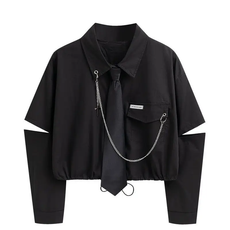 Gender Neutral Workwear Coordinates, High Waist Black Cargo & Cropped Shirt Set, Baggy Unisex Korean Style Matching Outfit