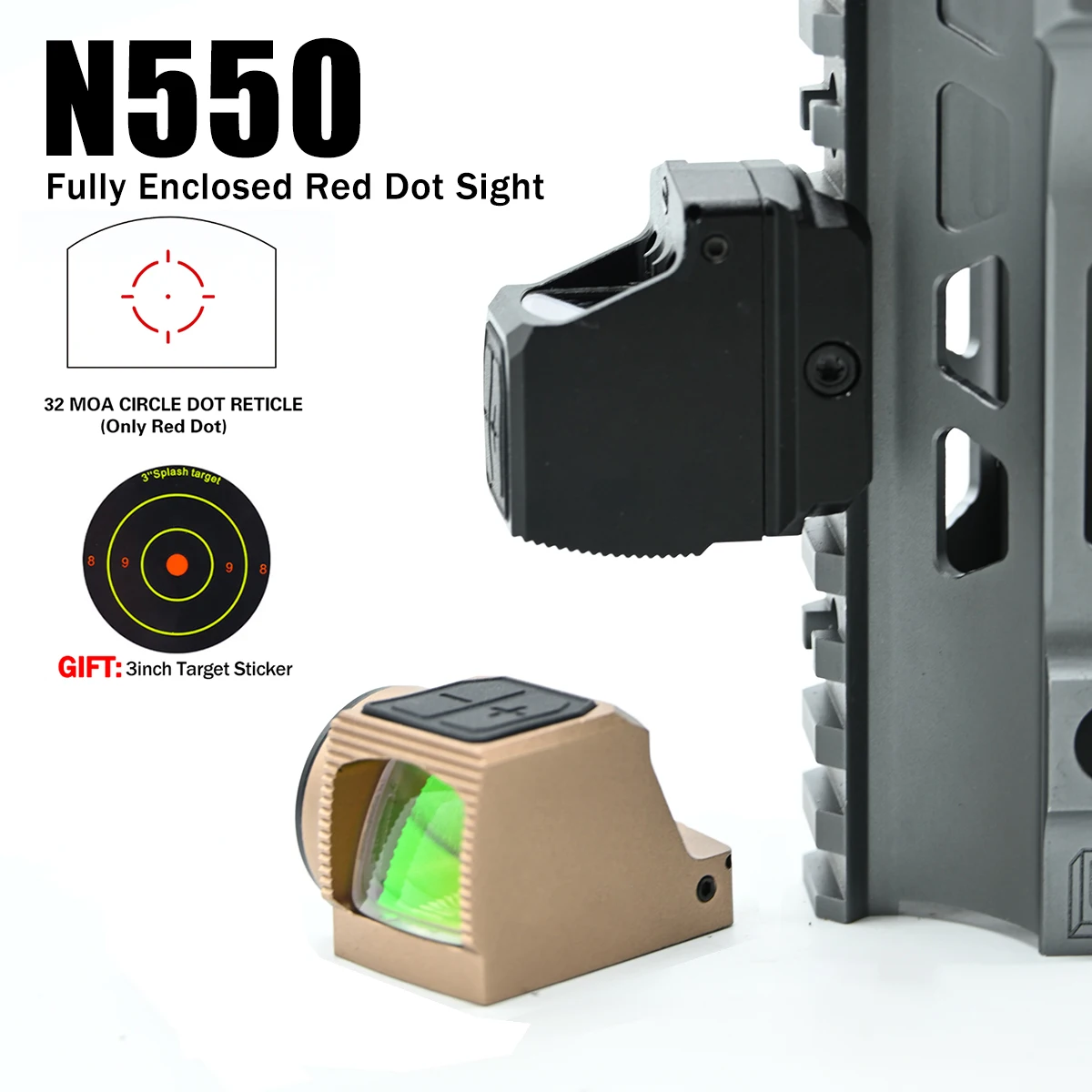 NEW Eot-ch N550 Red Dot Sight Enclosed Optics Collimator Hunting Riflescope W/Sports Shake Awake Reflection Hologram Scope