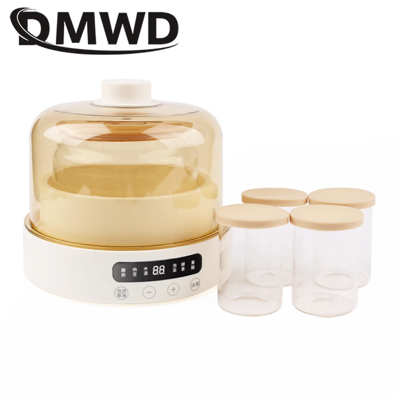 Yogurtera eléctrica multifuncional, fermentador de enzimas automático, máquina de fermentación de arroz, vino, Natto, 4 tazas Leben, revestimiento de vidrio de 1L