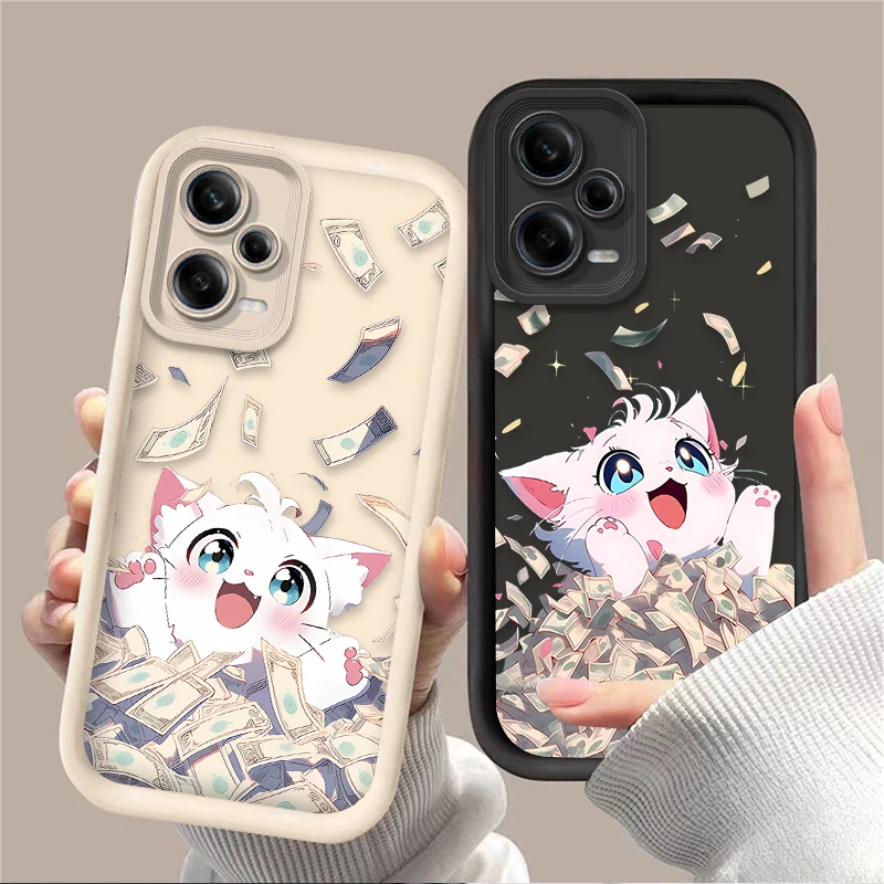 Banknote Get Rich Cat Case for Xiaomi Redmi Note 11 13 12 Pro Plus 4G 5G 11S 10S 12S 10 9 9S Redmi 14C 12C 13C A3 12 Back Cover