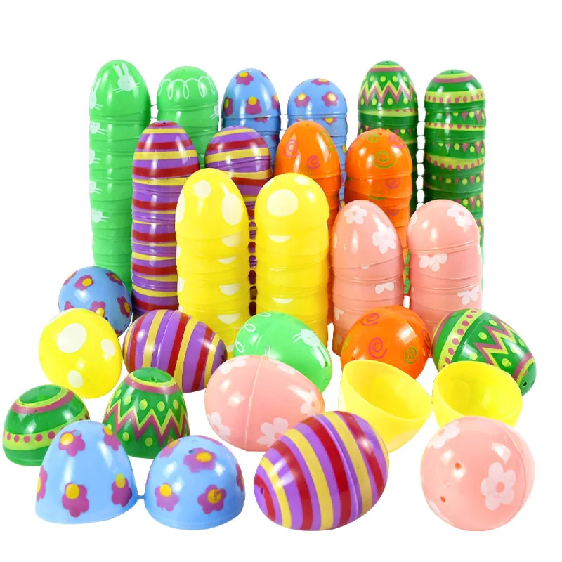 12Pcs Happy Easter Fillable Opening Egg Colorful Plastic Eggs Kids Favors 2025 Easter Party Home Decorations Gift Packaging Box