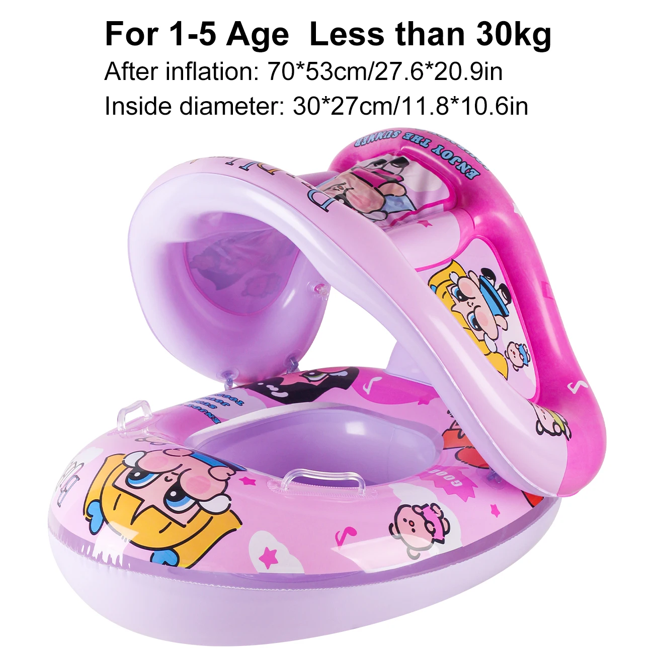 Flutuador de piscina com assento de dossel reforçado, 1 peça com anel de natação inflável vibratório – flutuadores de braço para crianças e adultos para brincar aquático seguro