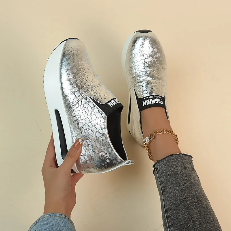 

Patent Leather Wedge Loafers Shoes for Women New Height Increasing Platform Sneakers Woman Lightweight Slip On Casual Shoes