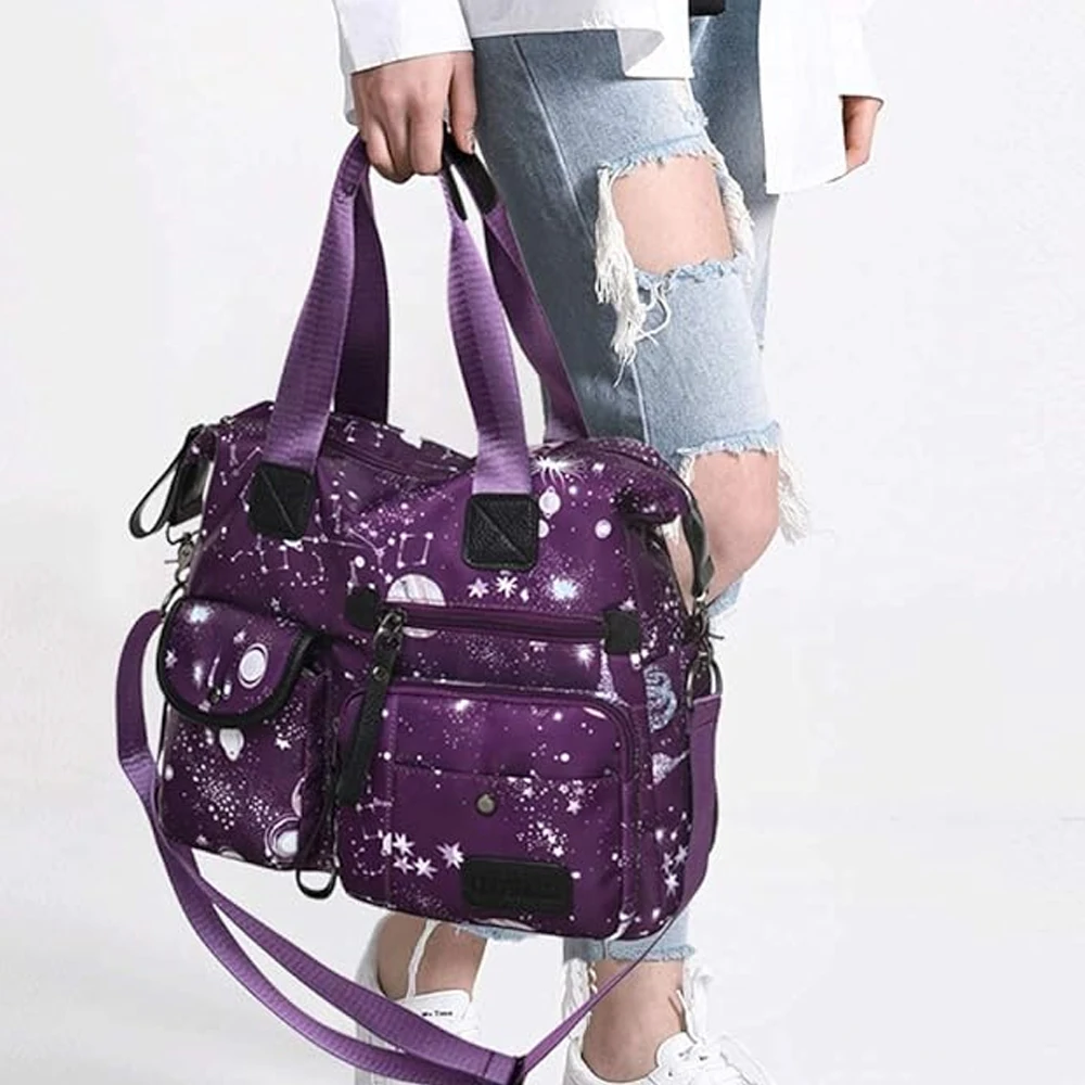 Multi Pockets Crossbody Bags for Women Prints Bag for Teacher Nylon Totes for Works Shoulder Bag Gym Handbag and Purse