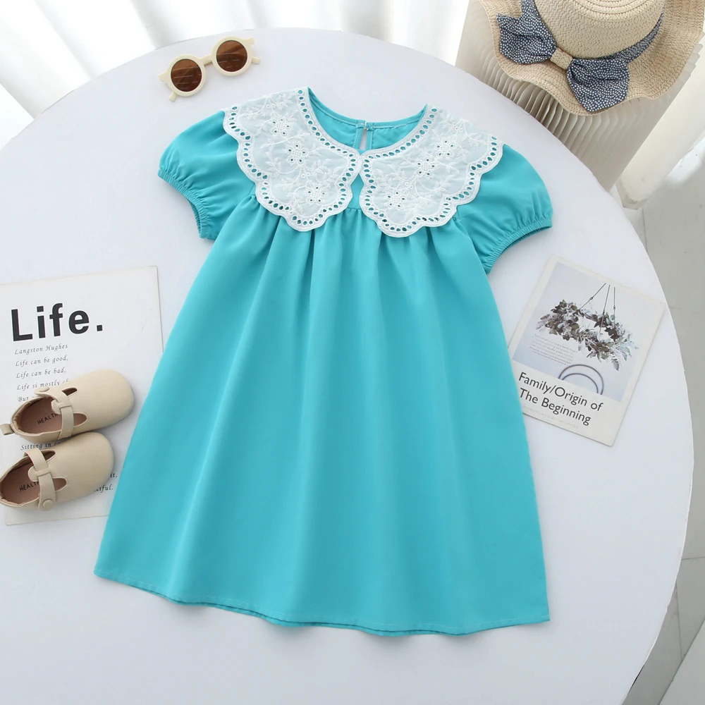 

Повседневное платье для девочек, новинка 2026, модные платья принцессы для девочек, платье с большим кружевным воротником и пышными рукавами, платья для девочек от 3 до 7 лет