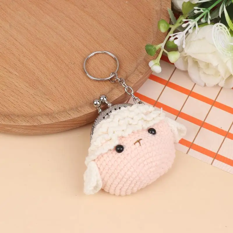 Monedero de ganchillo hecho a mano, bolso pequeño tejido de hilo, bolsa con cordón de dibujos animados, estuche de almacenamiento para auriculares