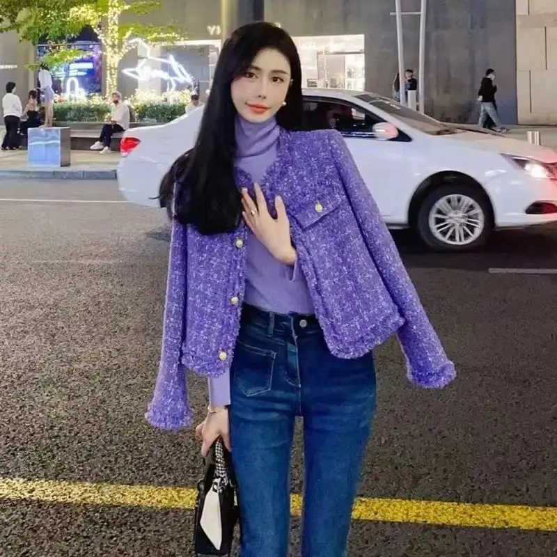 

Ladies Short Jacket 2025New Spring Autumn Korean Chic Coarse Tweed Women's Loose Jacket Versatile Temperament Casual Female Tops