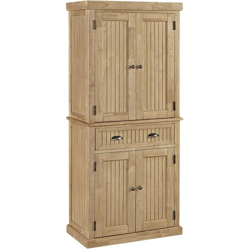 

Nantucket Storage Cabinet Kitchen Pantry with Drawers and Adjustable Shelves, 71.5 Inch Height, Natural Brown Maple Finish