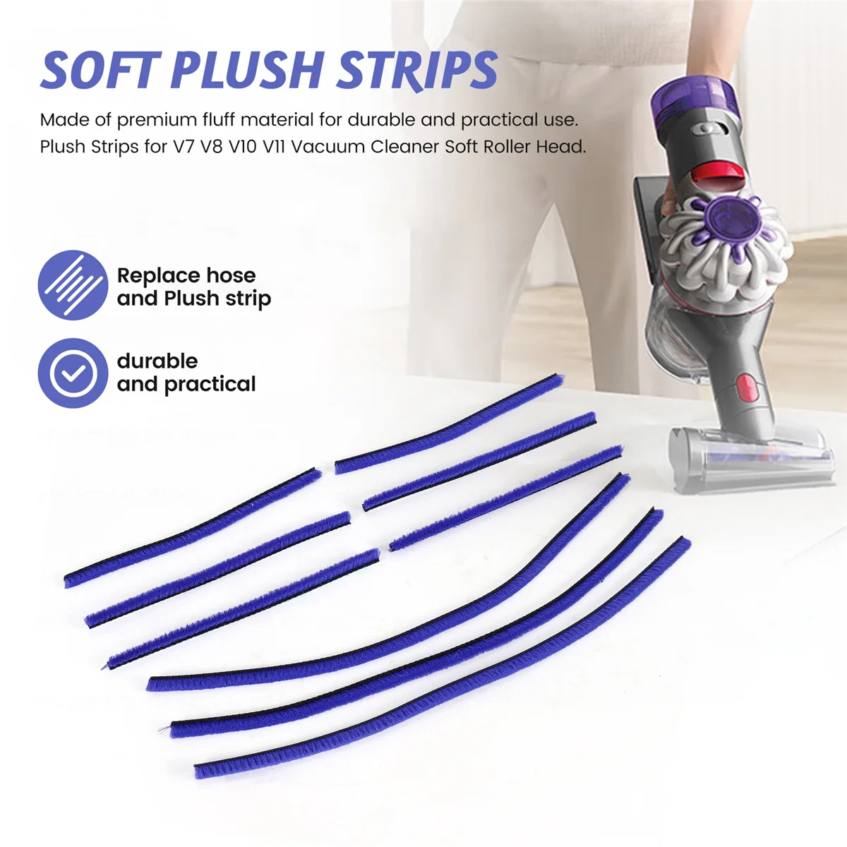 9Pcs Soft Plush Strips for V6 V8 V10 V11 Vacuum Cleaner Soft Roller Replacement Accessories Parts
