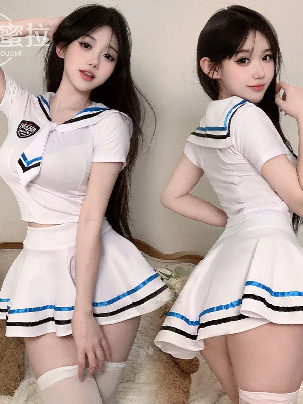 Fun Underwear Female Sexy and Pure JK Sailor made Clothing Bed Temptation Maid Cos Set dress elegant roupas feminina white 5AX4