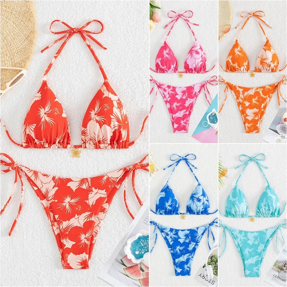 

2025 new bikini women's floral high elastic vacation style split swimsuit