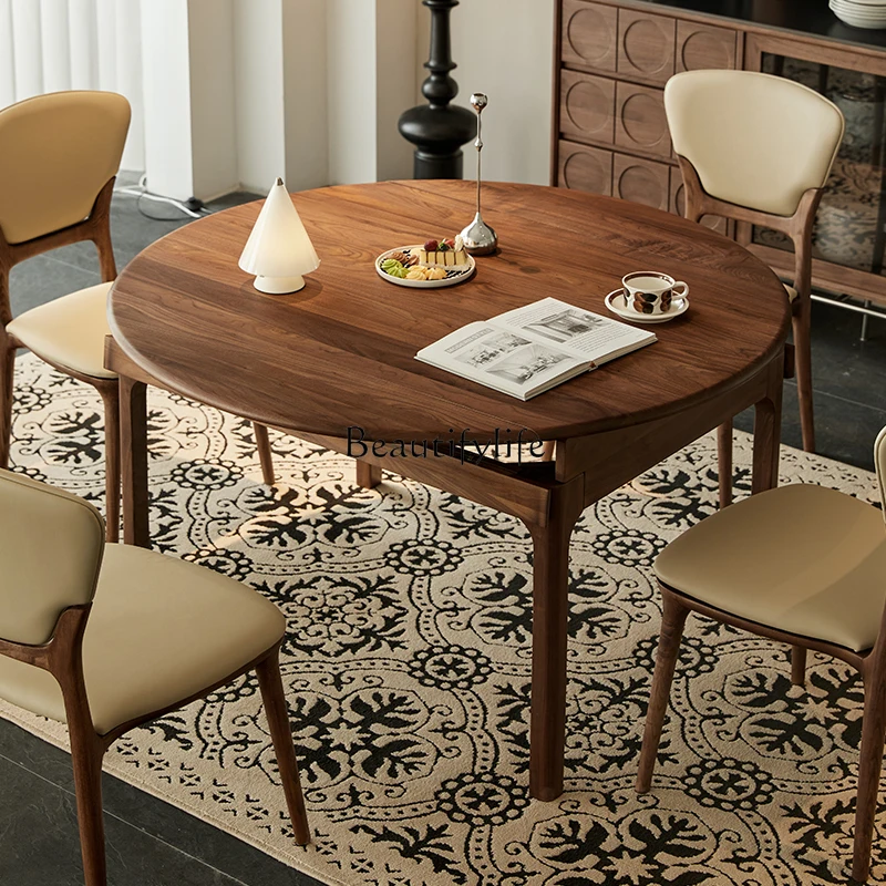 

Black walnut solid wood dining table variable folding small apartment dining table household