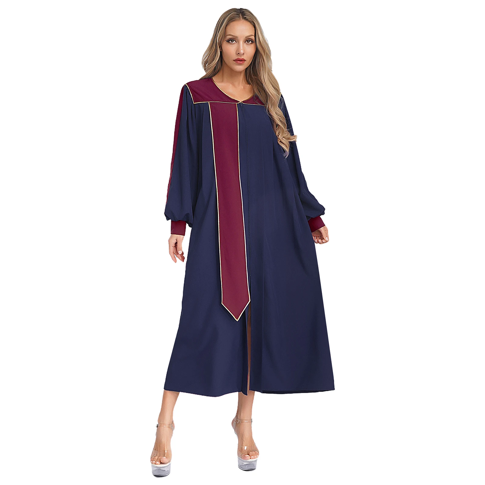 

Medieval Priest Costume Catholic Choir Church Costume Robe V-neck Puff Sleeves Zipper Pastor Costumes Clergy Robe Gown Cassock