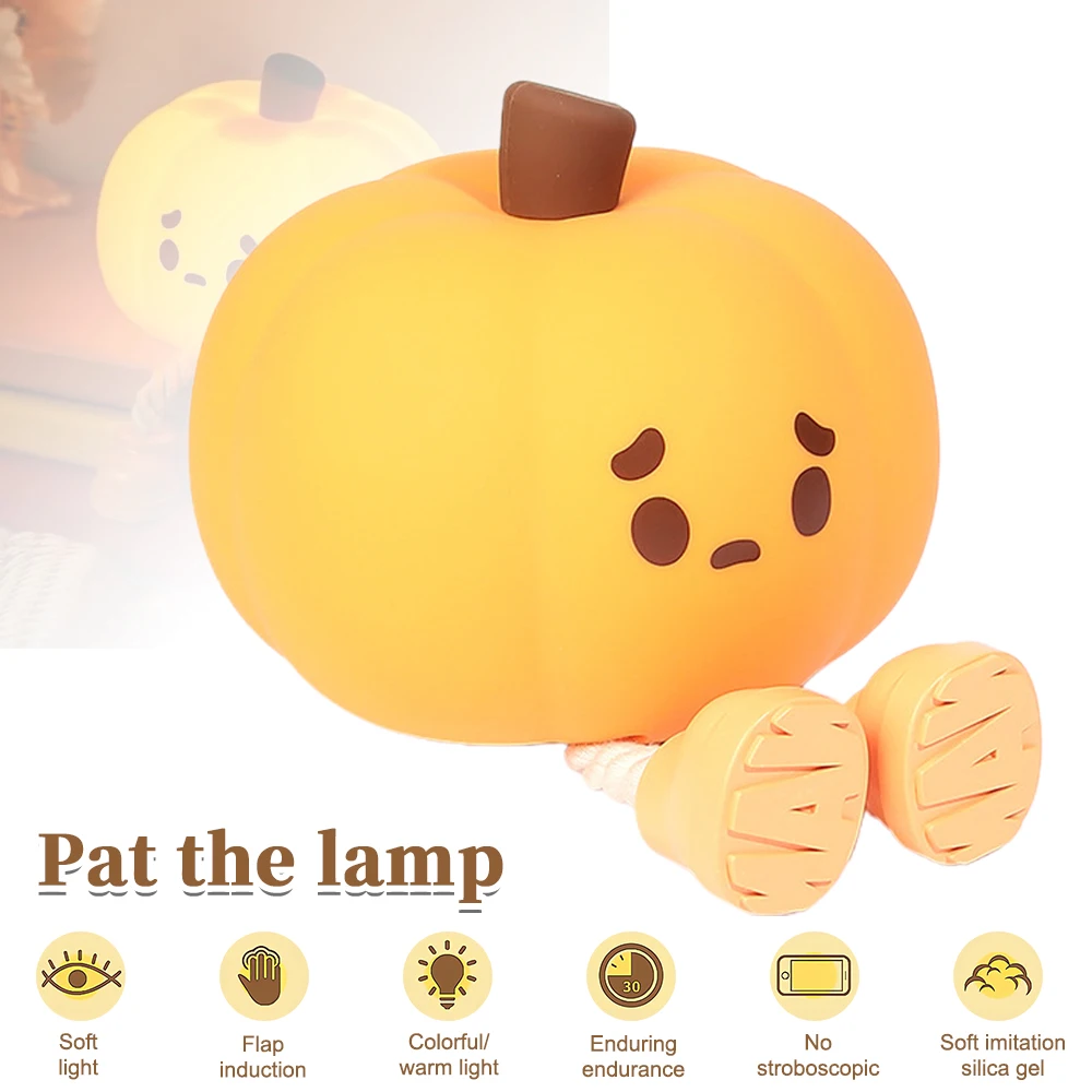 Luce notturna Lampada carina Lampada con sensore tattile a forma di zucca Lampada da notte di Natale Lampada ricaricabile a LED in silicone