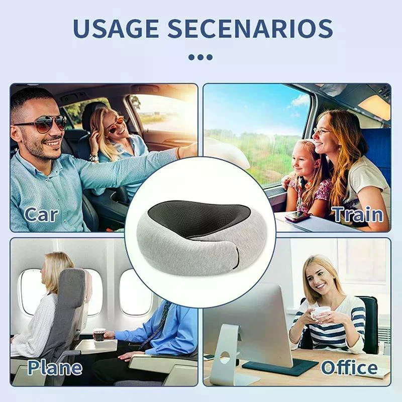 Travel Neck Pillow Memory Foam Neck Pillow For Comfort On Airplane Compact Ergonomic Design For Travel, Car Trip,Home Use Ideal