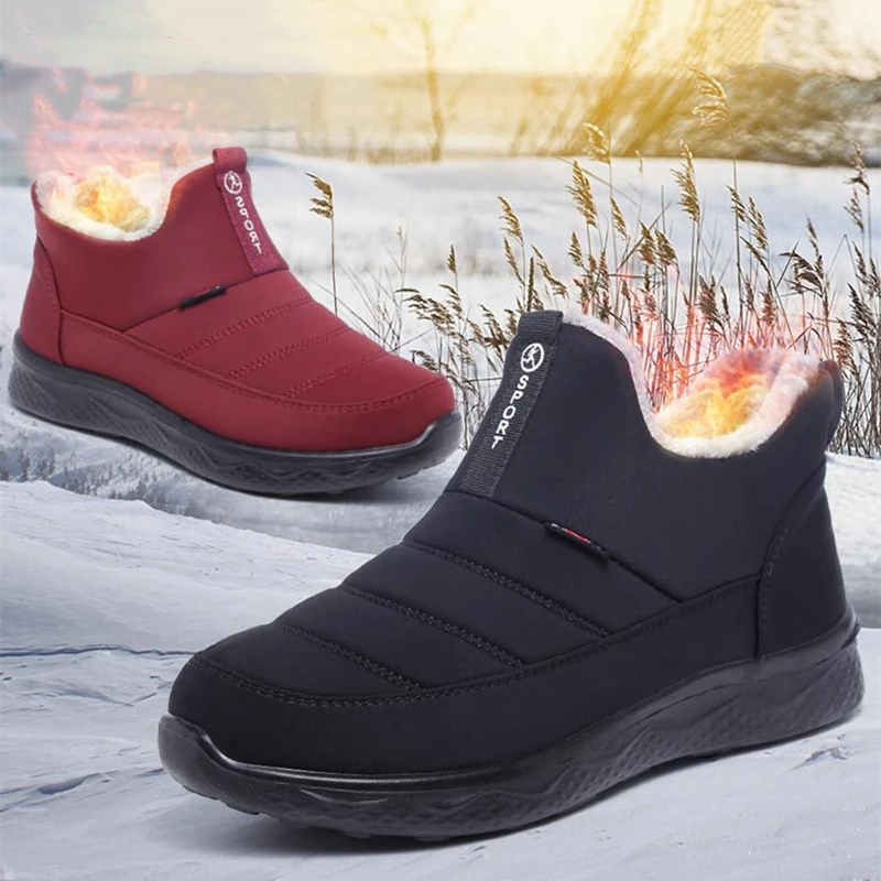 Snow Boots Womens Winter Shoes 2023 Slip On Waterproof Women Ankle Booties Solid Warm Fur Outdoor Comfortable Footwears 36-41