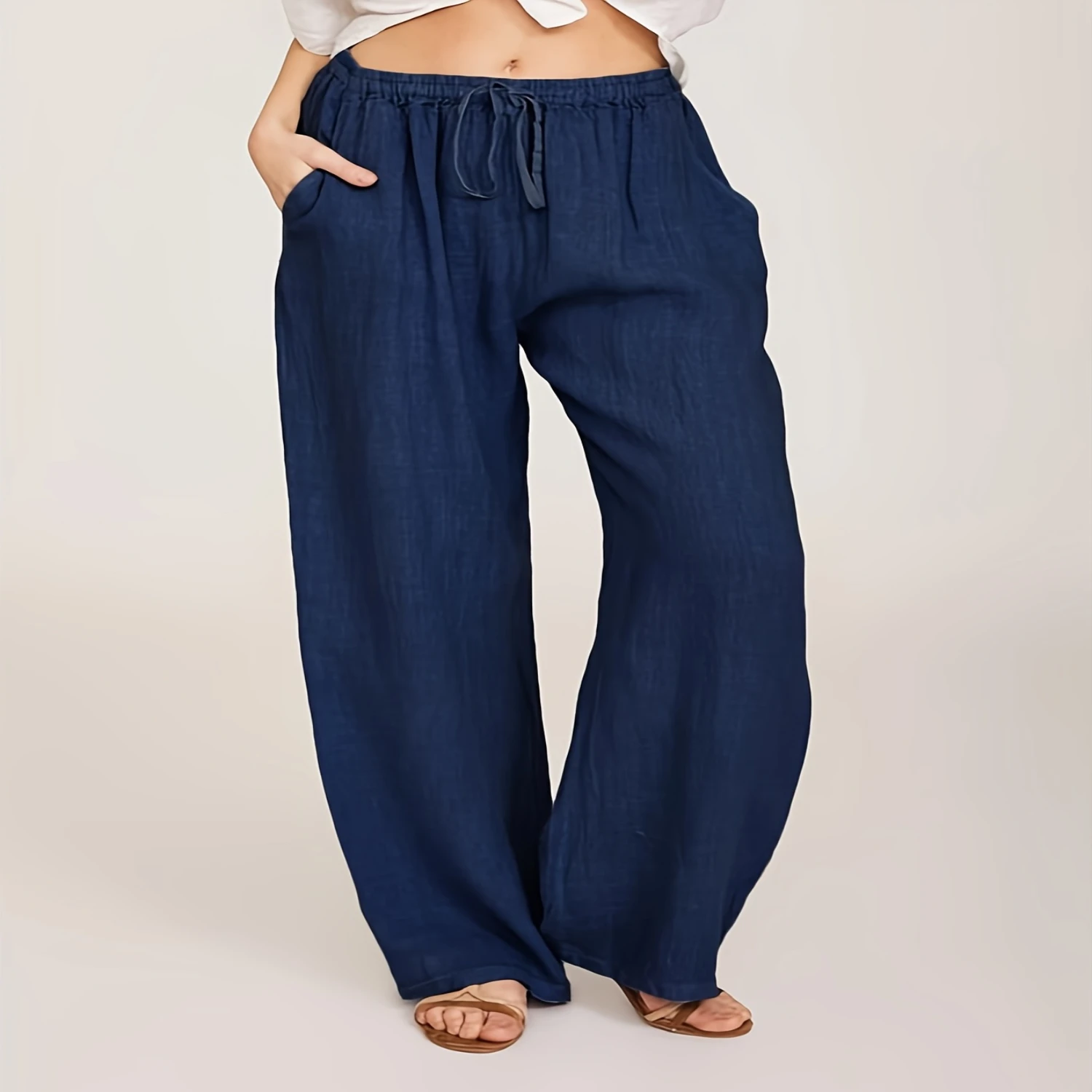 Drawstring Wide Leg Pants, Solid Loose Palazzo Pants, Casual Every Day Pants, Women's Clothing