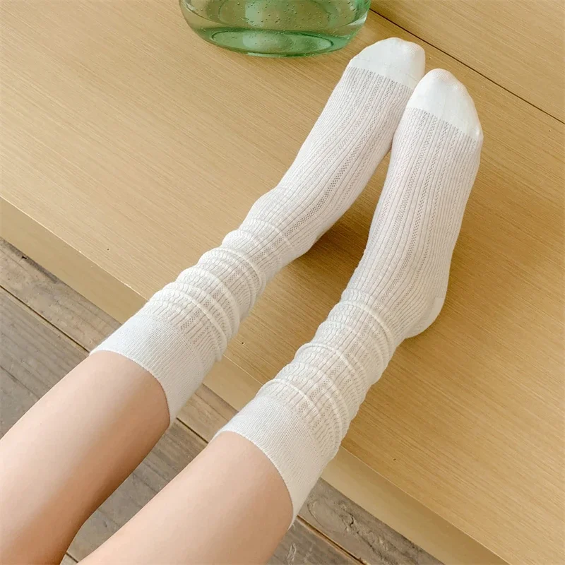 3 Pairs Women's Socks Long Summer Plain Casual Woman Stockings Breathable Mesh Thin Sweet Simple Knee High Socks Set Hollow Out