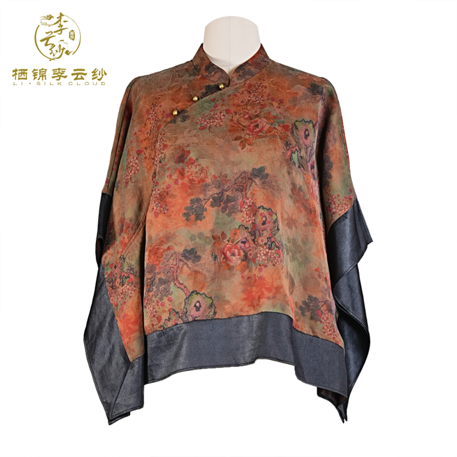 

LI SILK CLOUD Верхняя одежда из 100% тутового шелка Xiangyunsha — классический китайский стиль, длинные рукава «летучая мышь», традиционная ткань