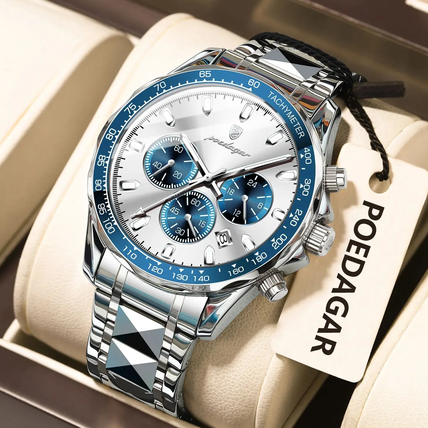 POEDAGAR Fashion Brand Men Watch Waterproof Stainless Steel Luminous Men's Watches Chronograph Date Quartz Sport Man Watch Reloj