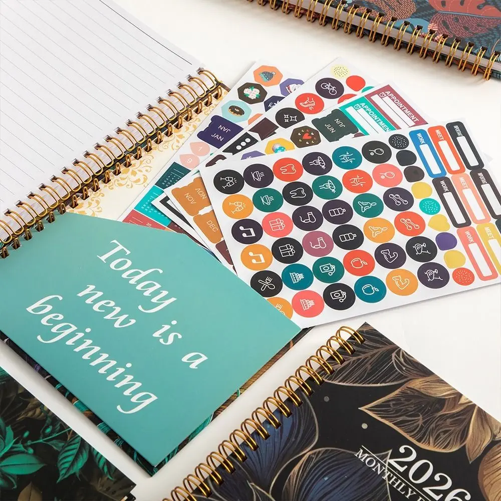 Buku Agenda Planner 2026 dengan Spiral Binding, Desain Sederhana, Jadwal Harian, Fungsi Jam, Ukuran A5